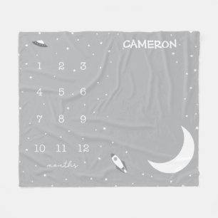 Äußeres graues und weißes Milestone-Baby Fleecedecke
