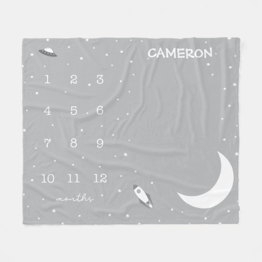 Äußeres graues und weißes Milestone-Baby Fleecedecke (Vorderseite (Horizontal))