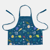 Äußeres Raummuster Doodle Monogramm | Dunkelblau Schürze (Vorderseite)