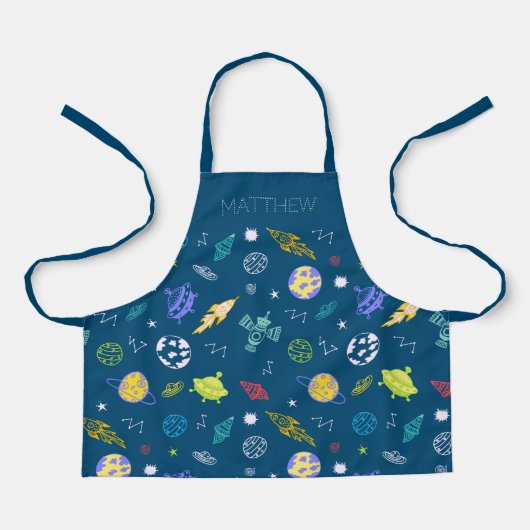 Äußeres Raummuster Doodle Monogramm | Dunkelblau Schürze (Vorderseite)