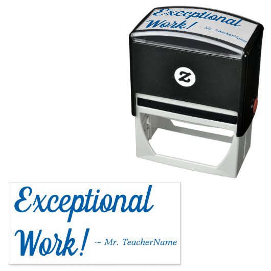 "Außergewöhnliche Arbeit!" + Name des Lehrers Permastempel (Beispiel)