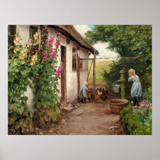 Außerhalb des Bauernhauses - H.A. Brendekilde Poster (Vorne)