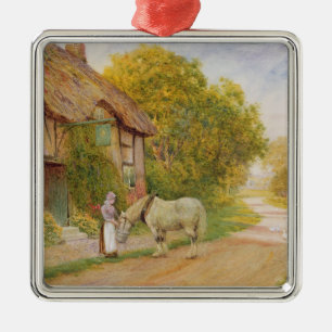 Außerhalb des Dorf-Gasthauses Silbernes Ornament