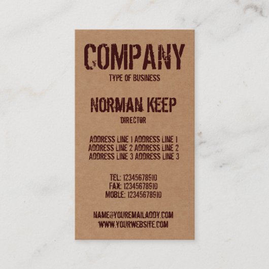 Außerhalb des Kastens Visitenkarte (Vorderseite)