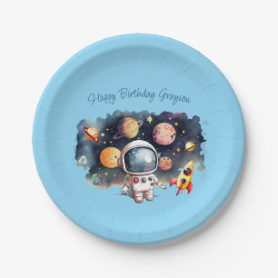 Außerhalb des Weltraums Planeten Blau Geburtstag Pappteller