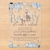 Außerhalb von Blue Winter floral Deer Baby Dusche Acryleinladungen (Vorderseite)