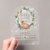 Außerhalb von Blue Winter floral Deer Baby Dusche Acryleinladungen (Insitu (Handheld))