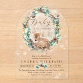 Außerhalb von Blue Winter floral Deer Baby Dusche Acryleinladungen (Vorderseite)