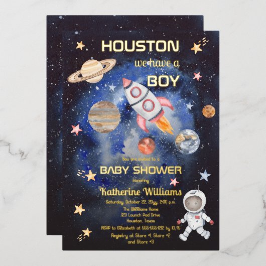 Außerhalb von Houston haben wir eine Baby-Dusche Folieneinladung (Vorderseite/Rückseite)
