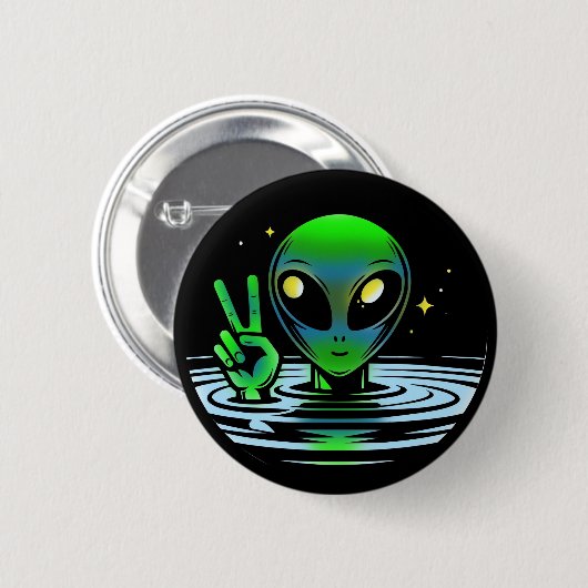 Außerirdische Alien, die Friedenszeichen verleiht Button (Vorne & Hinten)