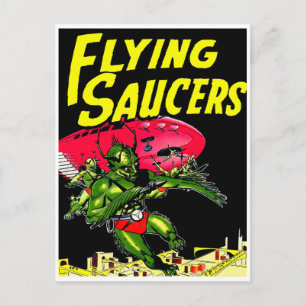 Außerirdische fliegende Untertassen Vintage-Comic- Postkarte