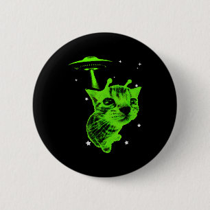Außerirdische Katzen Meme UFO Vintage Grafik T-Shi Button