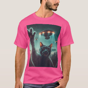 Außerirdische Katzenselfie mit Ufo T-Shirt