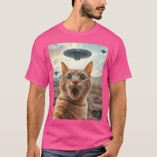 Außerirdische Katzenselfie mit Ufo T-Shirt