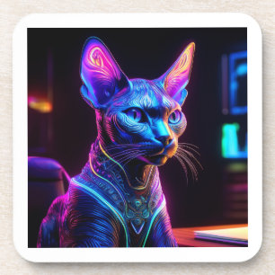 Außerirdische Sphinx-Katze sitzt in seinem Kapitän Getränkeuntersetzer