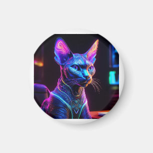 Außerirdische Sphinx-Katze sitzt in seinem Kapitän Magnet