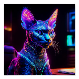 Außerirdische Sphinx-Katze sitzt in seinem Kapitän Poster