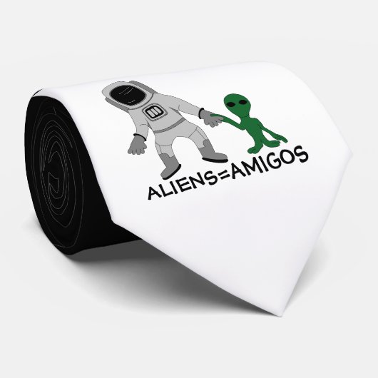 Außerirdischen = Amigos, Astronaut & Extraterrestr Krawatte (Gerollt)