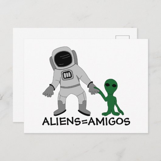 Außerirdischen = Freunde, Astronaut und außerirdis Postkarte (Vorne/Hinten)
