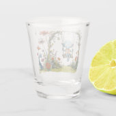 Außerirdischen im Garten mit Wildblumen Schnapsglas (Rückseite)