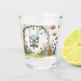 Außerirdischen im Garten mit Wildblumen Schnapsglas