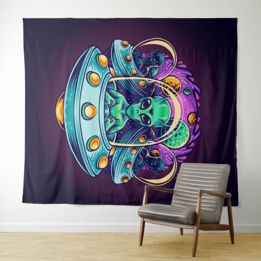 Außerirdischen im Weltraum Wandteppich (Beispiel (Horizontal))