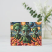 Außerirdischen mit Äpfeln Postkarte (Stehend Vorderseite)