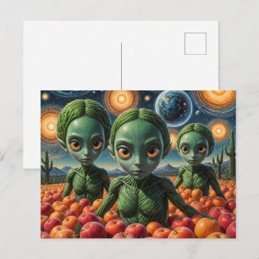 Außerirdischen mit Äpfeln Postkarte (Vorne/Hinten)