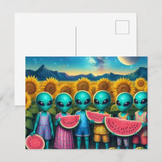 Außerirdischen mit Watermelon Postkarte (Vorne/Hinten)