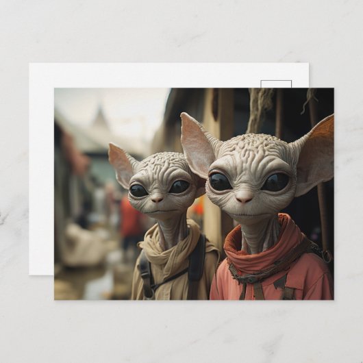 Außerirdischen nebenan: Coole Katzen Postkarte (Vorne/Hinten)