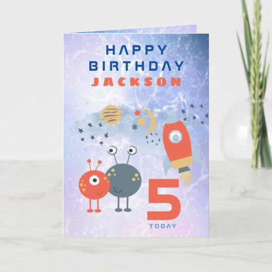 Außerirdischen Raumschiff Alter 5 Geburtstag Raumf Karte (Vorderseite)