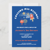 Außerirdischen Spaceship Cartoon Junge 3. Geburtst Einladung (Vorderseite)