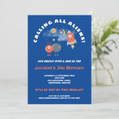 Außerirdischen Spaceship Cartoon Junge 3. Geburtst Einladung (Stehend Vorderseite)