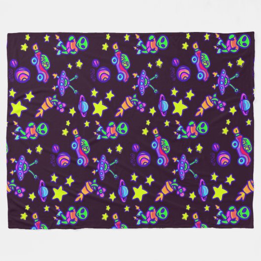 Außerirdischen und Sterne im Weltraum Fleecedecke (Vorderseite (Horizontal))