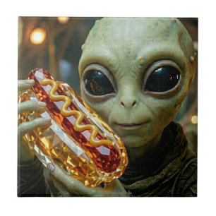 Außerirdischer Alien mit kristallinem Hotdog Fliese