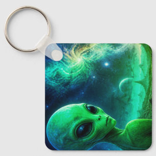 Außerirdischer Alien schaut über seine Schulter Schlüsselanhänger