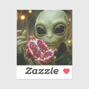 Außerirdischer Alien und Granatapfel Aufkleber