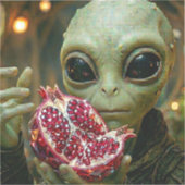Außerirdischer Alien und Granatapfel Aufkleber (Vorderseite)