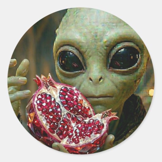 Außerirdischer Alien und Granatapfel Runder Aufkleber (Vorderseite)