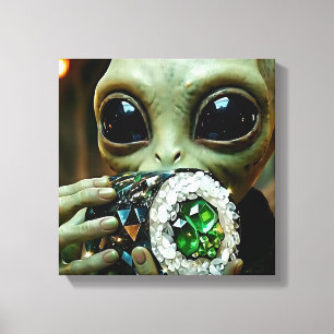 Außerirdischer Alien und kristallines Sushi   Leinwanddruck