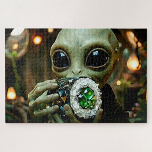 Außerirdischer Alien und kristallines Sushi Puzzle