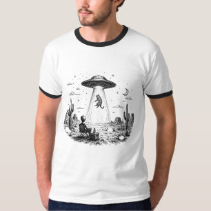 Außerirdischer beobachtet UFO, das Katze entführt, T-Shirt