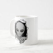 Außerirdischer durchbricht Wand Kaffeetasse (Vorderseite Links)