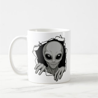 Außerirdischer durchbricht Wand Kaffeetasse