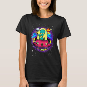 Außerirdischer fliegender Untertassen-Frieden Welt T-Shirt