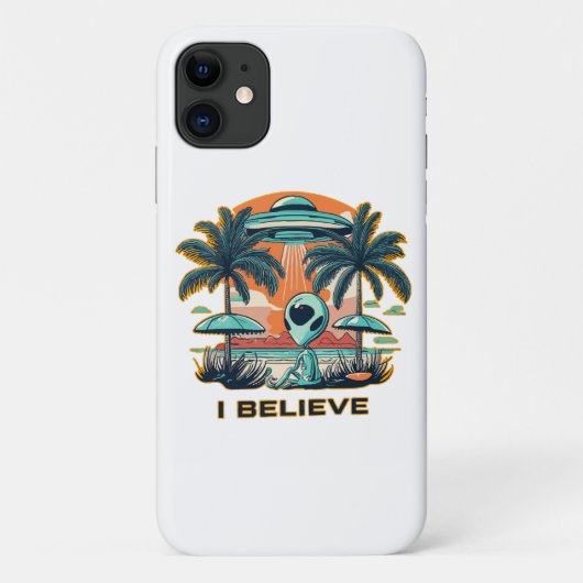 Außerirdischer mit UFO ICH GLAUBE Case-Mate iPhone Hülle (Rückseite)
