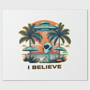 Außerirdischer mit UFO ICH GLAUBE Geschenkpapier