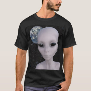 Außerirdisches alien mit Erde im Hintergrund T-Shirt