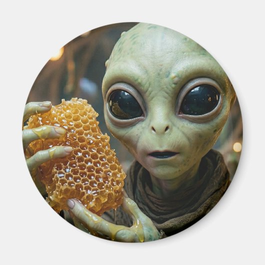 Außerirdisches Alien-Wesen mit Honigwabe Magnet (Vorne)