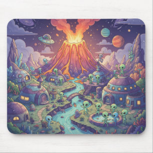 Außerirdisches Dorf in der Dämmerung Mousepad